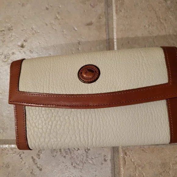 Dooney & Bourke AWL Satchel Ivory and Tan / Brown Gold Trim with Matching Wallet - Picture 11 of 14